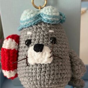 Piper K Crocheted Sea Otter Keychain with Life Preserver